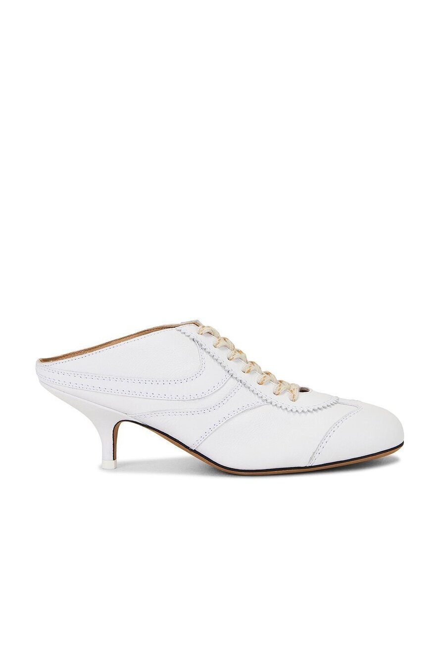 Dries Van Noten Sneaker Mule in White leather kitten heel slip on
